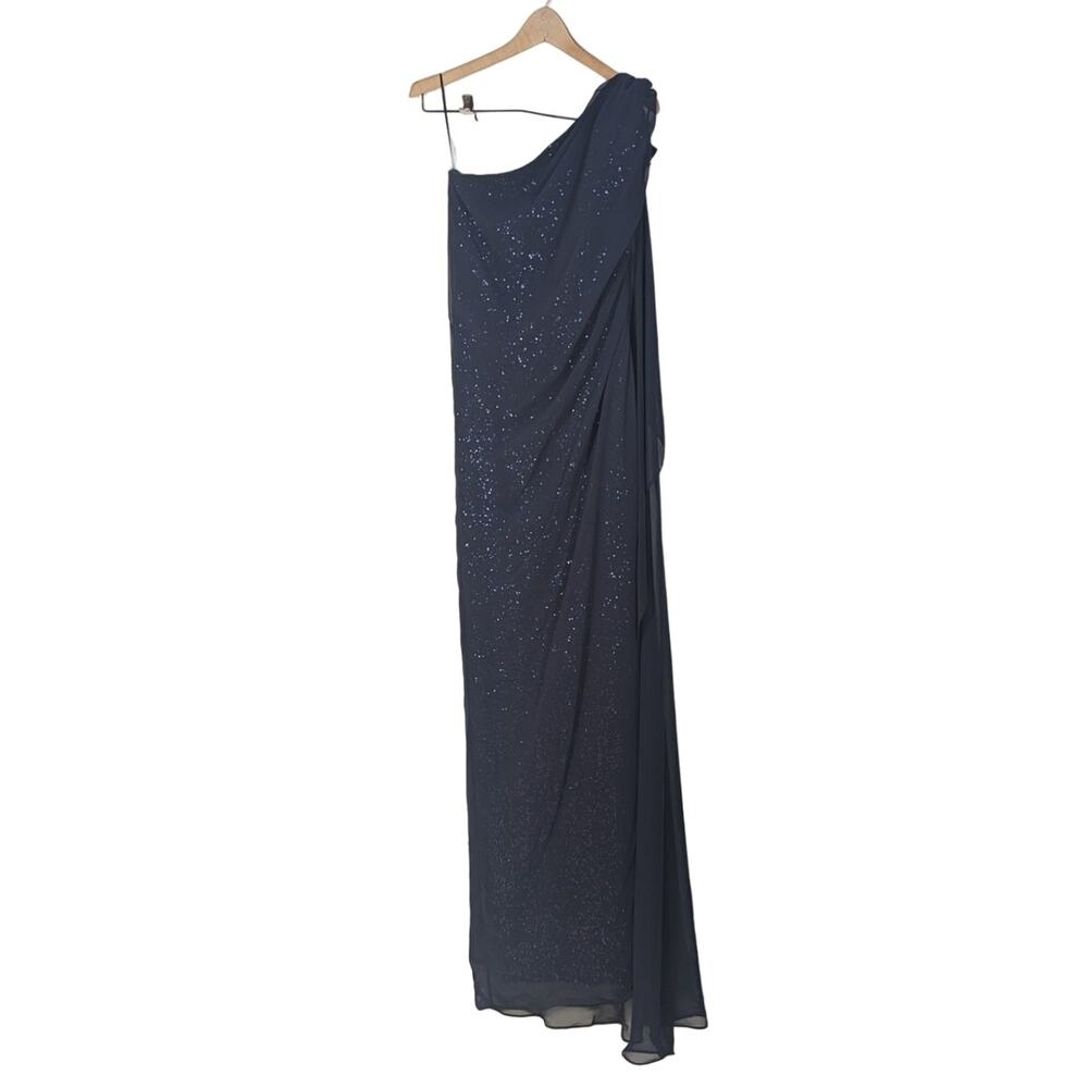 Talbot Runhof One Shoulder Sequined Gown Dress Georgette Overlay Size 6 FLAWS - Picture 2 of 11